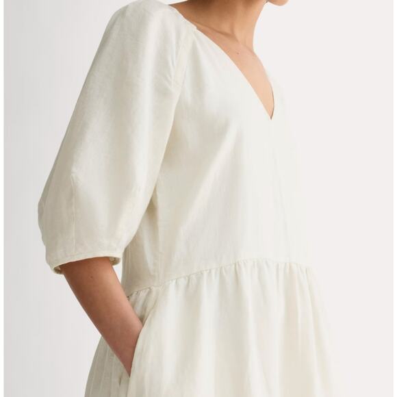 NWT Everlane Linen Oversized Puff Sleeve A-Line Midi Dress Bone Cream M - Picture 2 of 12